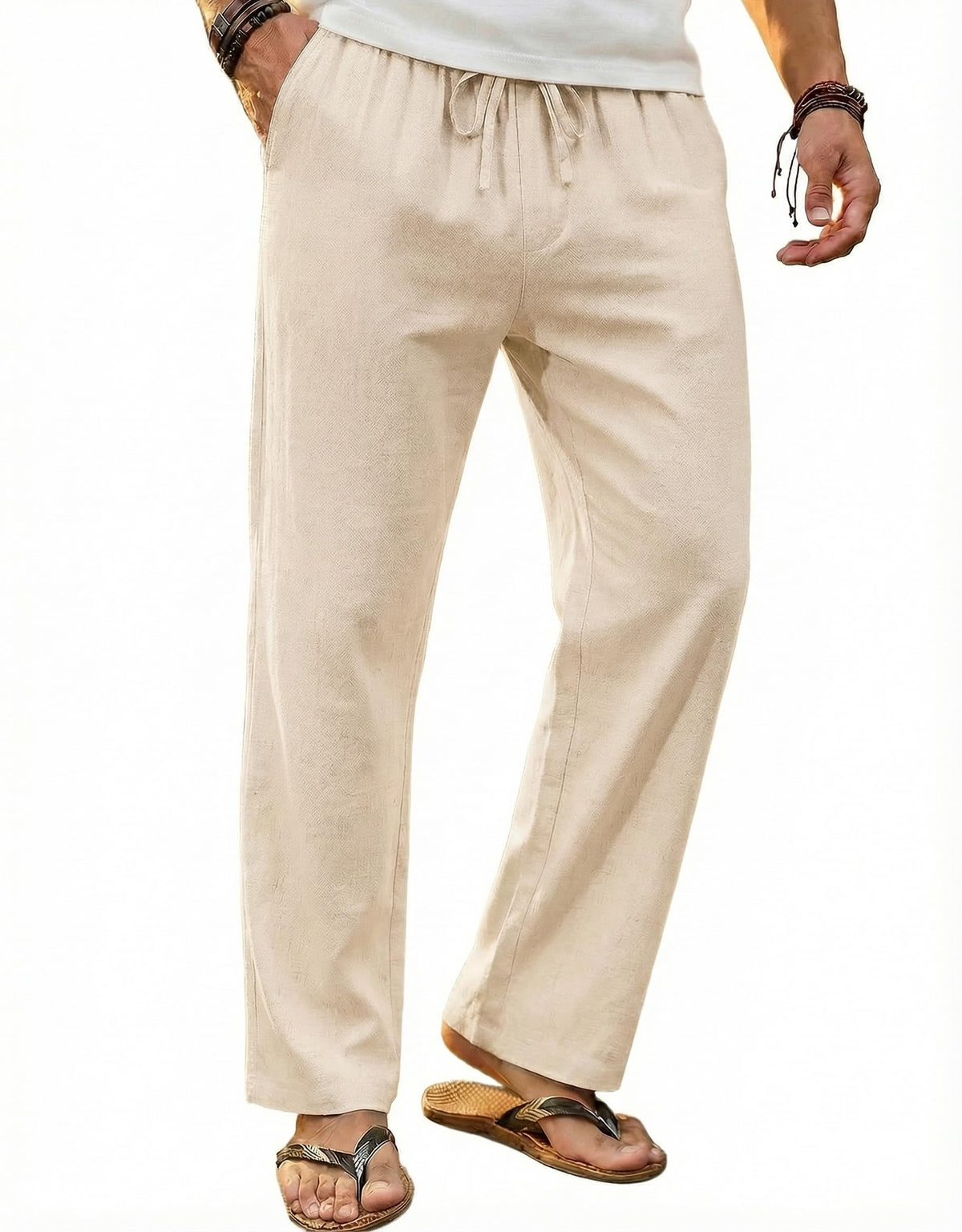 COOFANDY Men's Linen Pants Casual Loose Fit Beach Summer Yoga Pant Lightweight Drawstring Linen Trousers