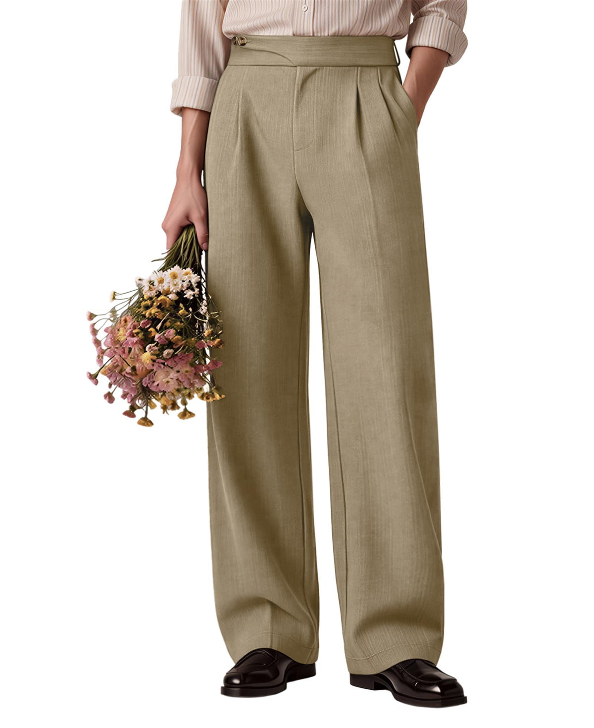 Susclude Mens Baggy Dress Pants Old Money Vintage Pleated Wide Leg Pants Summer Casual Slacks Relaxed Fit Trousers