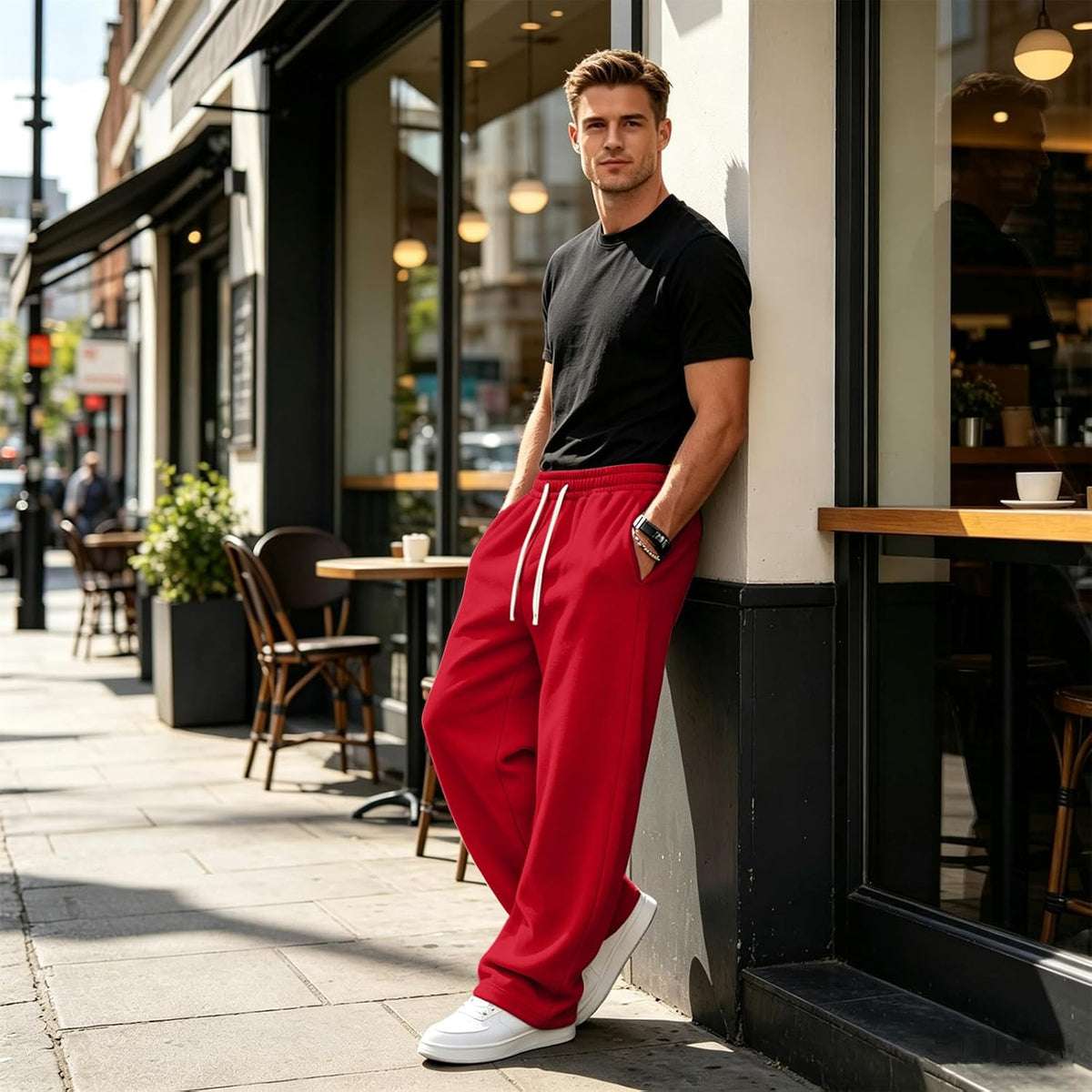 Men's Baggy Sweatpants Loose Fit Cool Active Elastic Waist Trousers