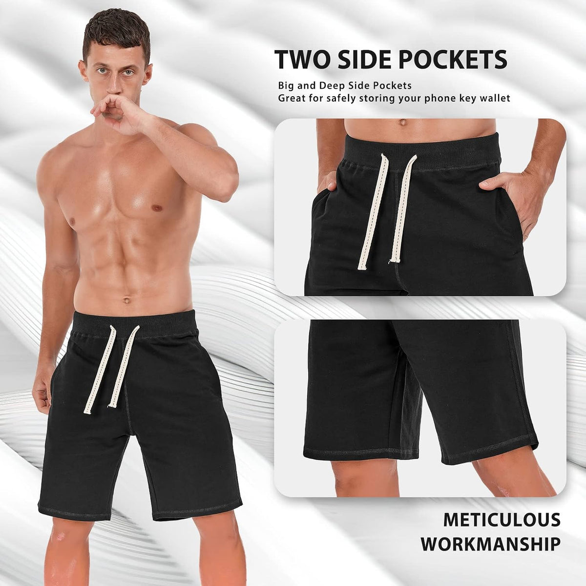 AMY COULEE Mens Casual Classic Cotton Sweat Shorts with Pockets