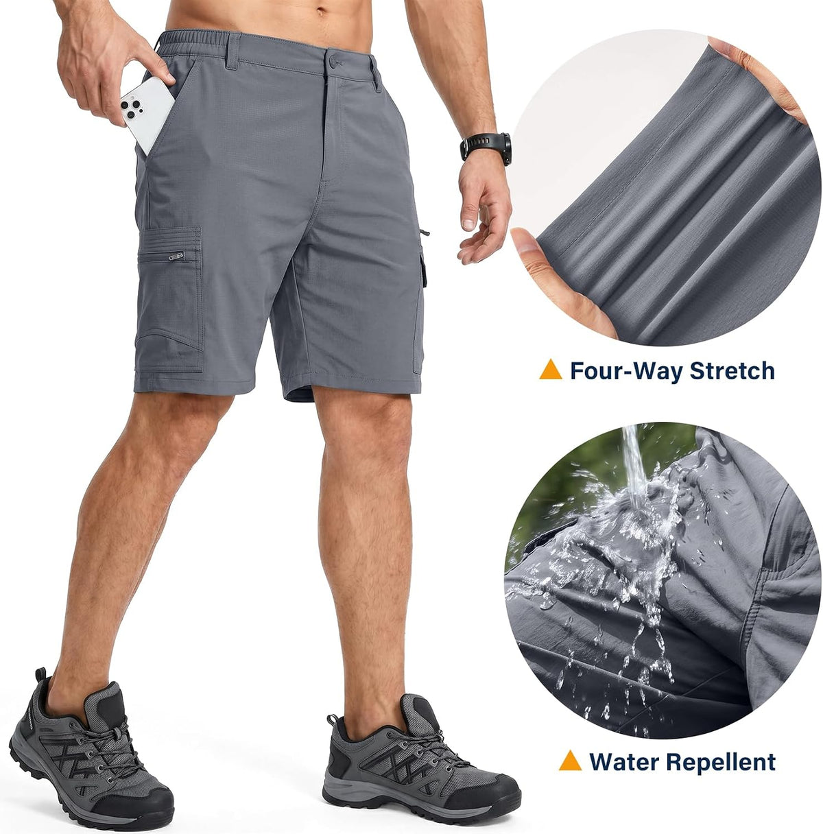 Jessie Kidden Mens Cargo Shorts Expandable Waist Quick Dry Hiking Shorts
