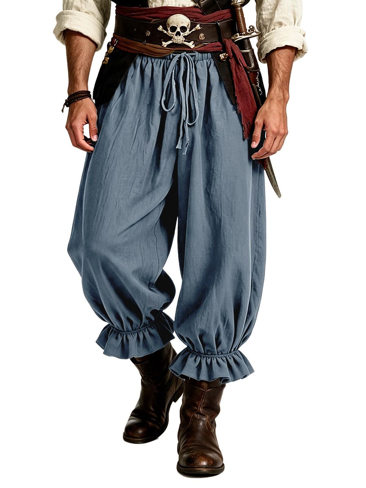 Runcati Mens Medieval Pirate Pants Renaissance Viking Baggy Harem Trousers