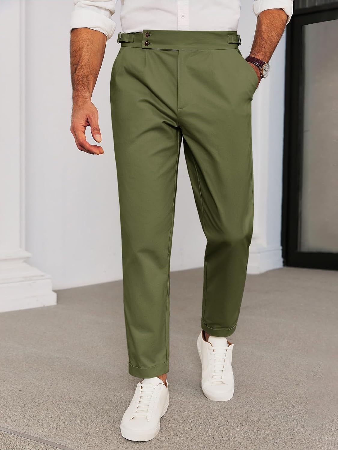 Runcati Mens Chinos Slim Fit Pleated Front Tapered Casual Dress Pants