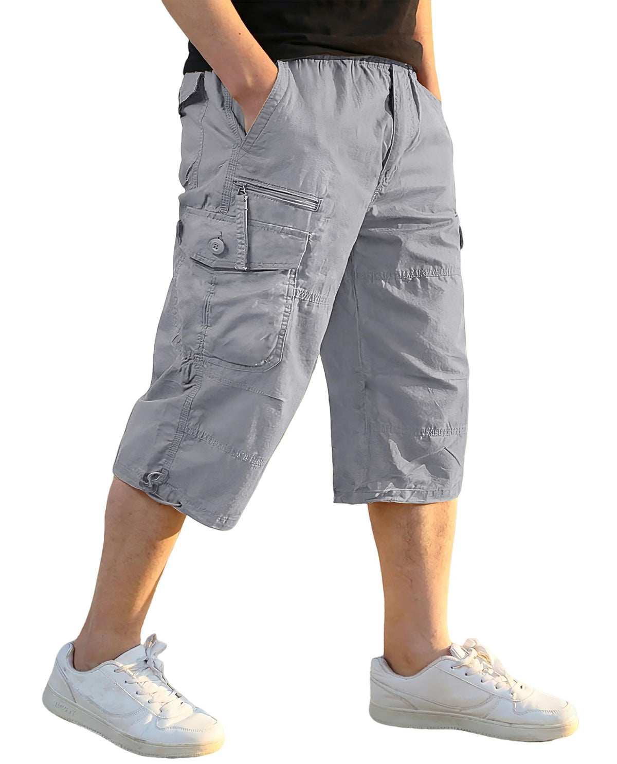 EKLENTSON Men's Cargo Shorts Knee Length Summer Shorts Cotton Capri Short