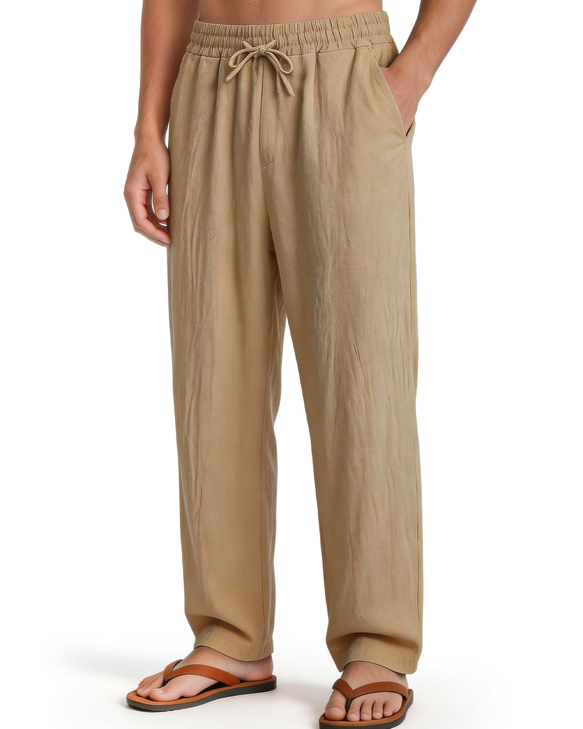 Men's Casual Pants Elastic Waist with Drawstring Loose Fit Beach Summer Trousers for Travel and Lounge Wear