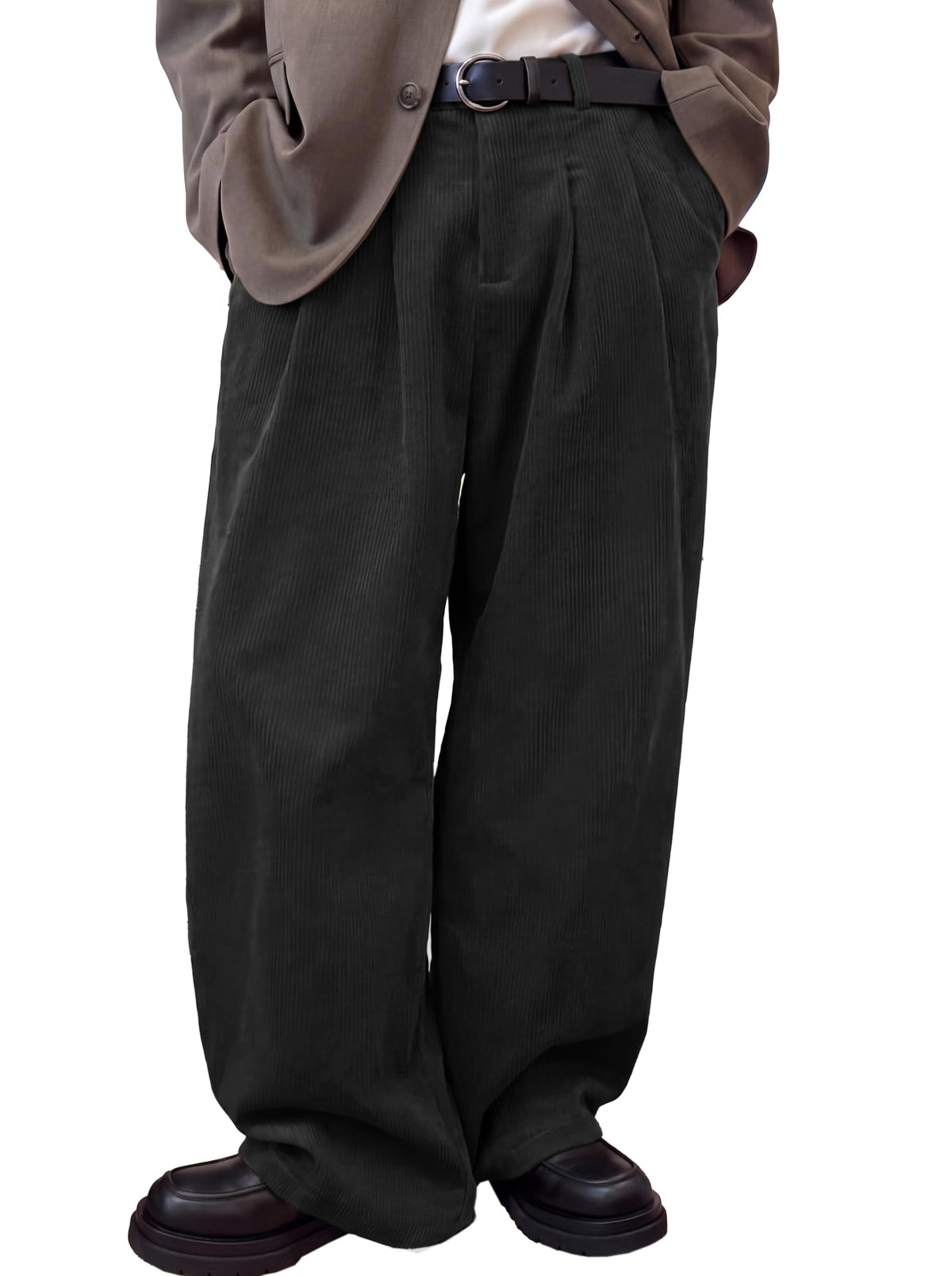 Runcati Mens Corduroy Baggy Pants Wide Leg Casual Fall Dress Slacks