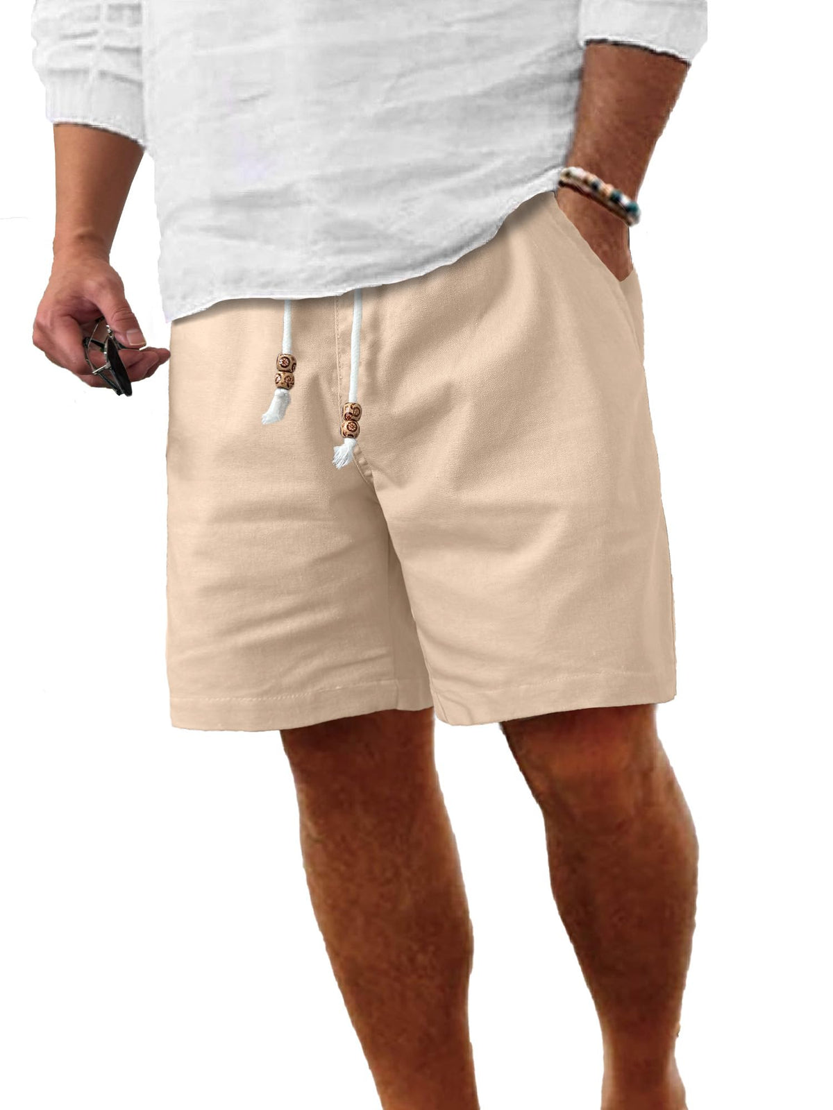 Comdecevis Men's Cotton Linen Casual Shorts