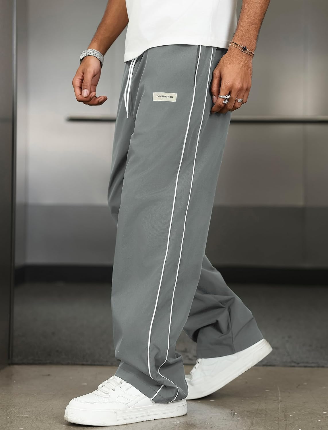 ZAFUL Mens Casual Sweatpants Stripe Drawstring Letter Y2K Baggy Track Pants