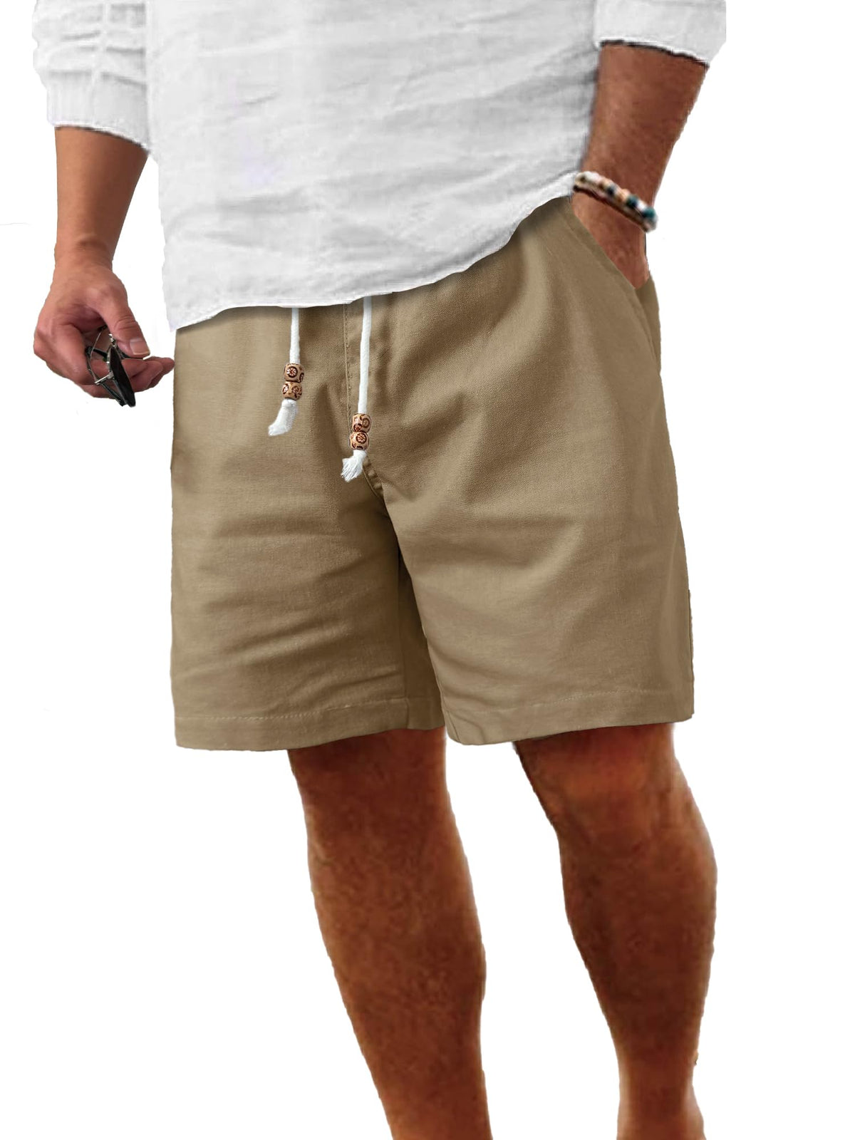 Comdecevis Men's Cotton Linen Casual Shorts