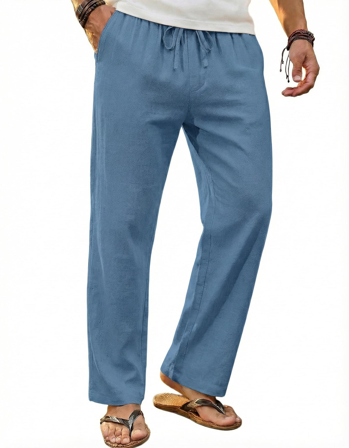 COOFANDY Men's Linen Pants Casual Loose Fit Beach Summer Yoga Pant Lightweight Drawstring Linen Trousers