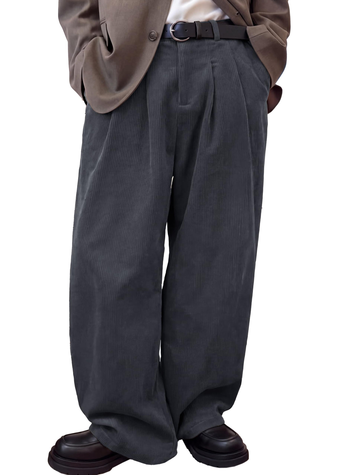 Runcati Mens Corduroy Baggy Pants Wide Leg Casual Fall Dress Slacks