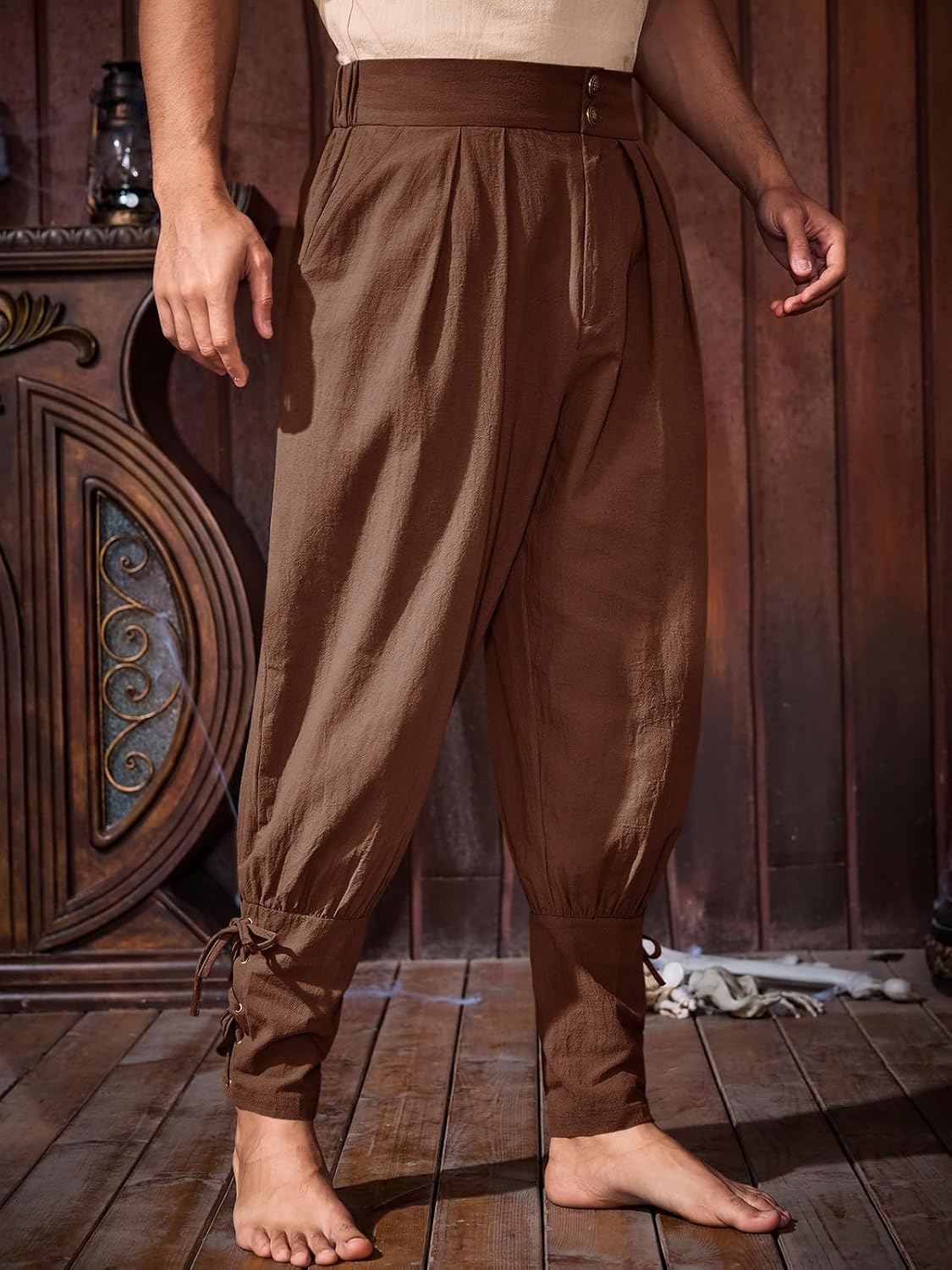 Runcati Mens Medieval Ankle Pants Renaissance Viking Pirate Pants Halloween