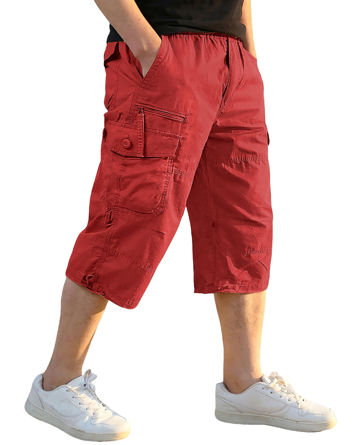 EKLENTSON Men's Cargo Shorts Knee Length Summer Shorts Cotton Capri Short