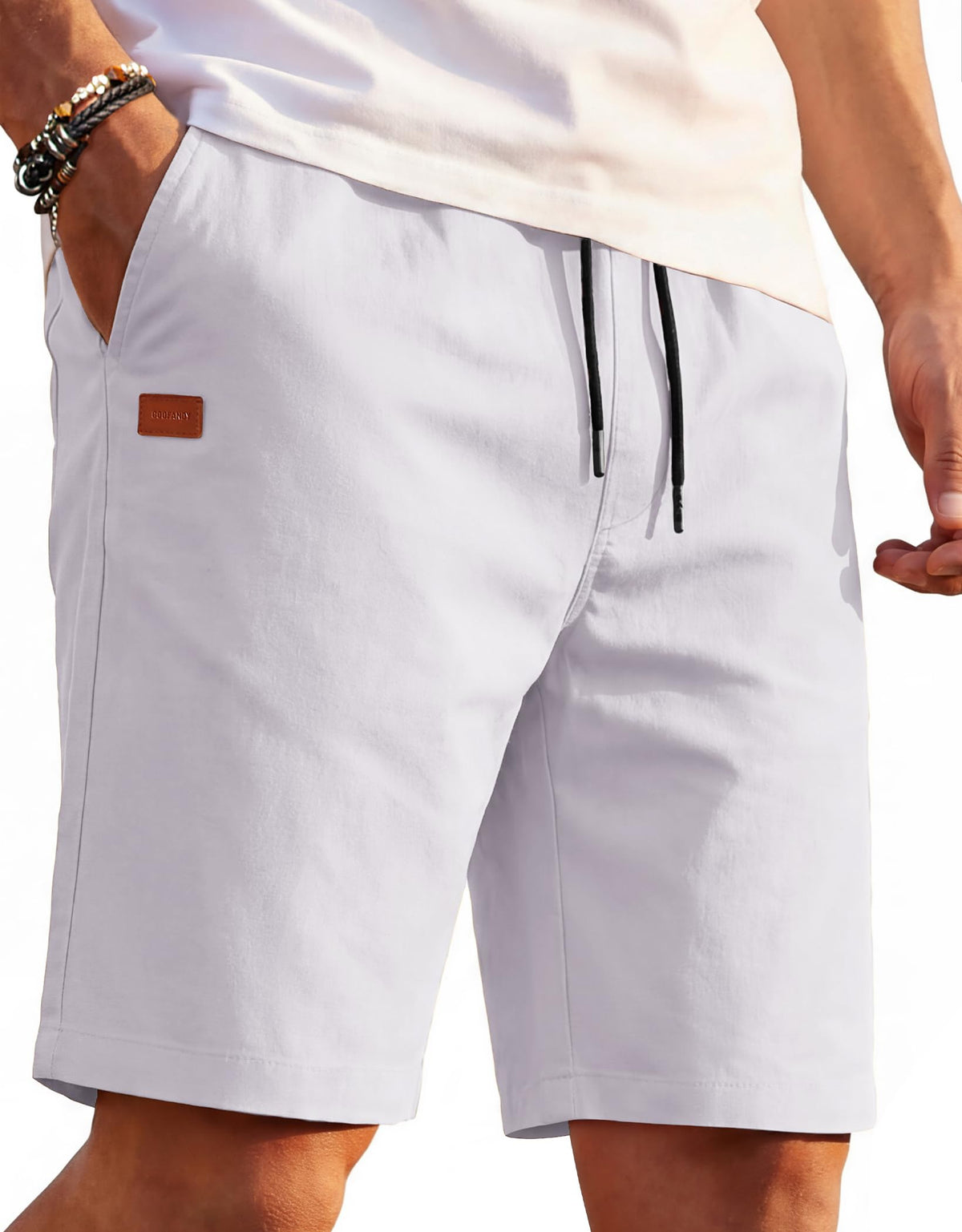 COOFANDY Mens Casual Cotton 9'' Shorts Drawstring Summer Beach Chino Shorts