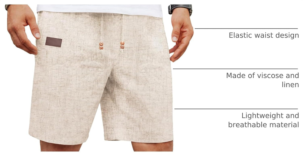 COOFANDY Men Linen Beach Shorts Casual Drawstring Summer Vacation Shorts