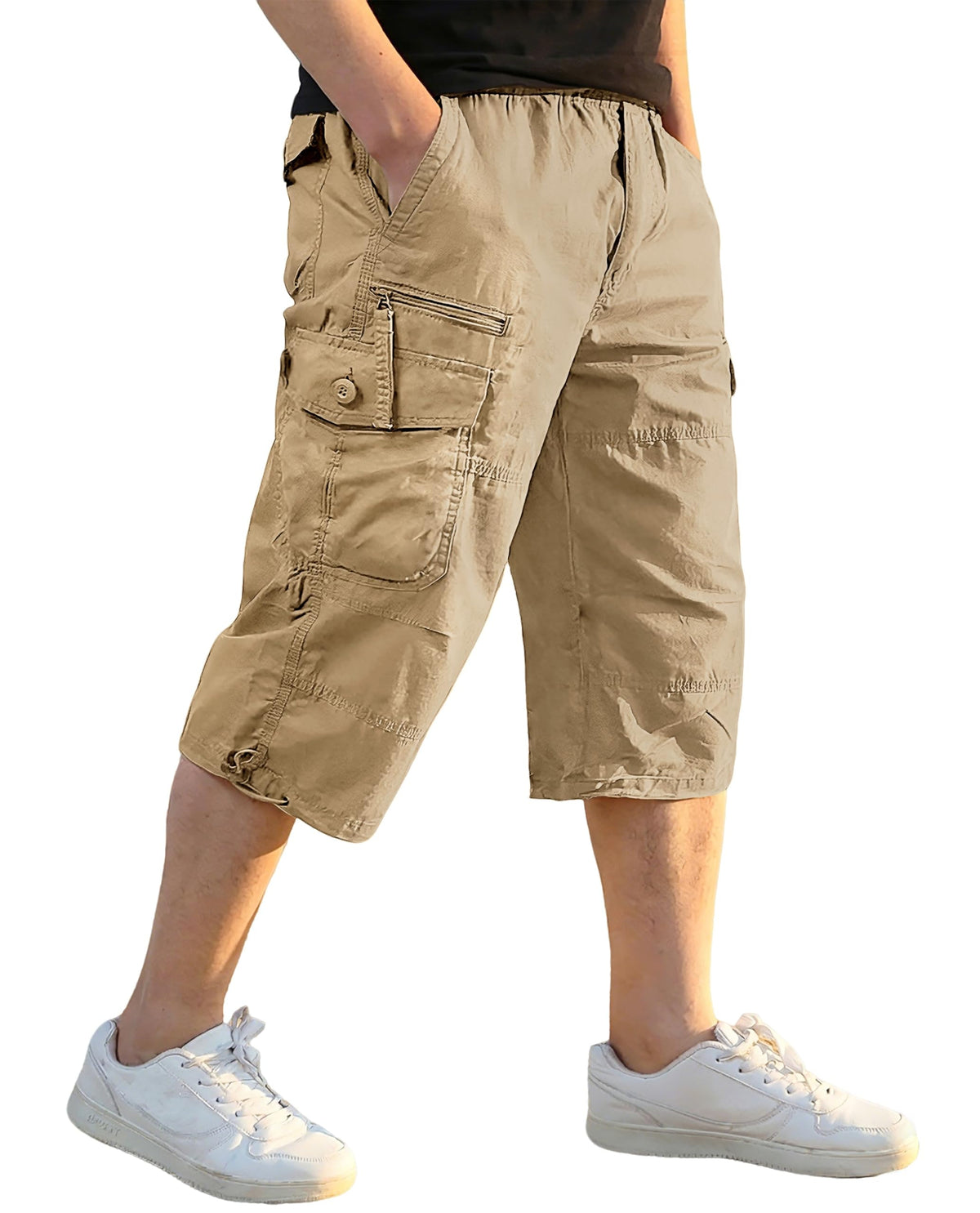 EKLENTSON Men's Cargo Shorts Knee Length Summer Shorts Cotton Capri Short