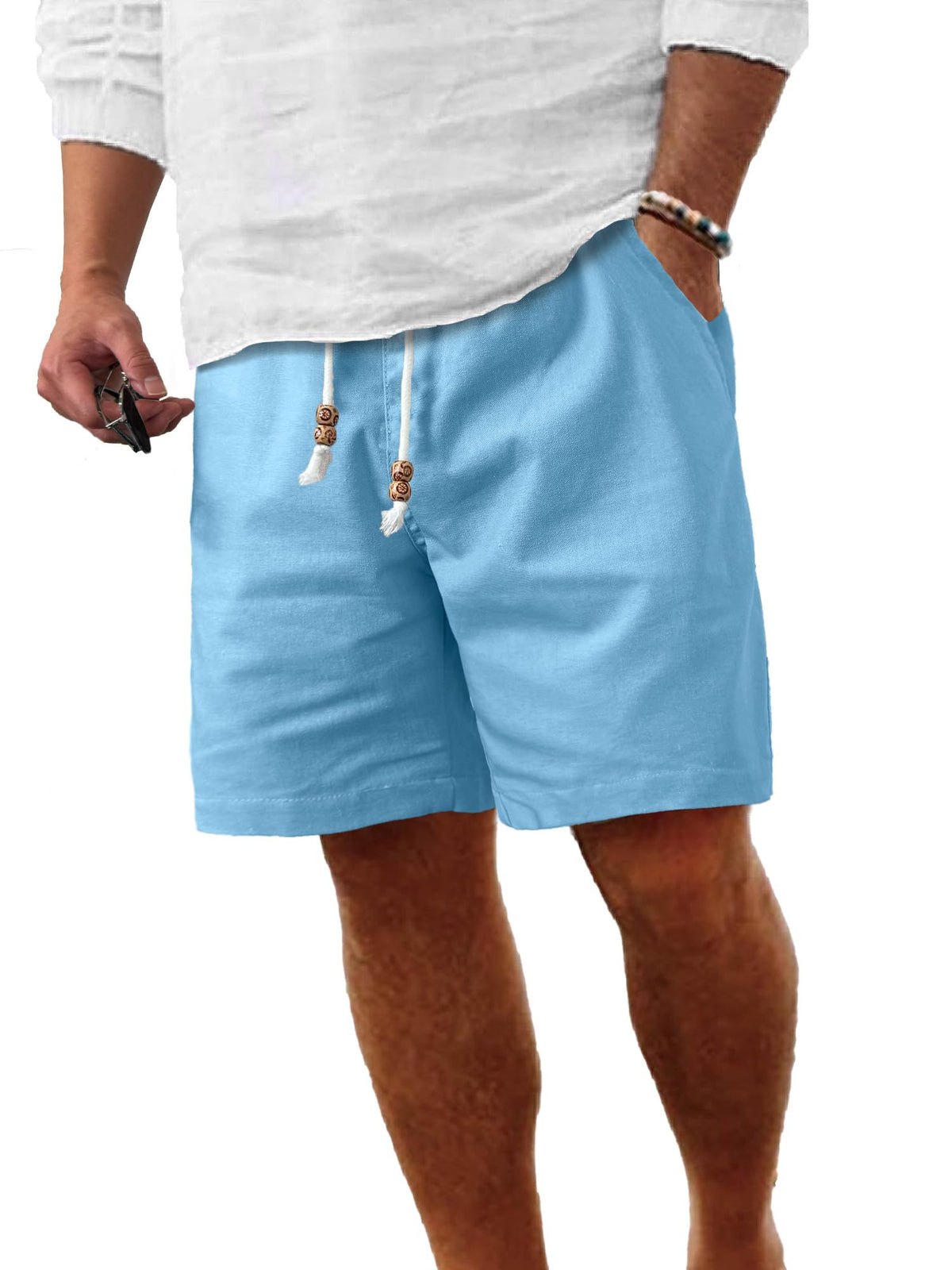 Comdecevis Men's Cotton Linen Casual Shorts