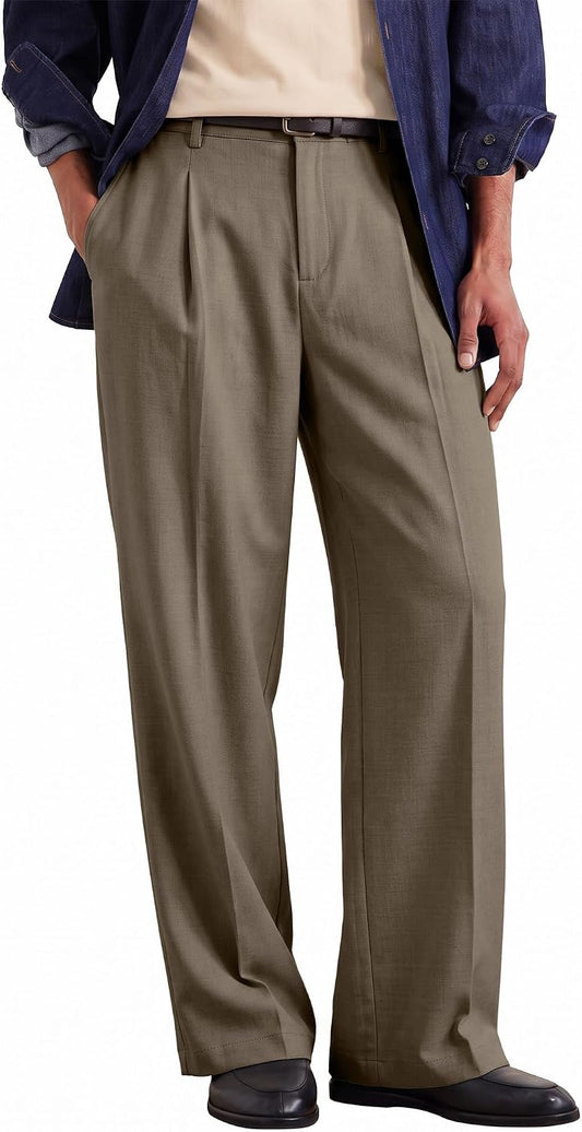 Comdecevis Men's Wide Leg Pleated Loose Fit Casual Dress Pants