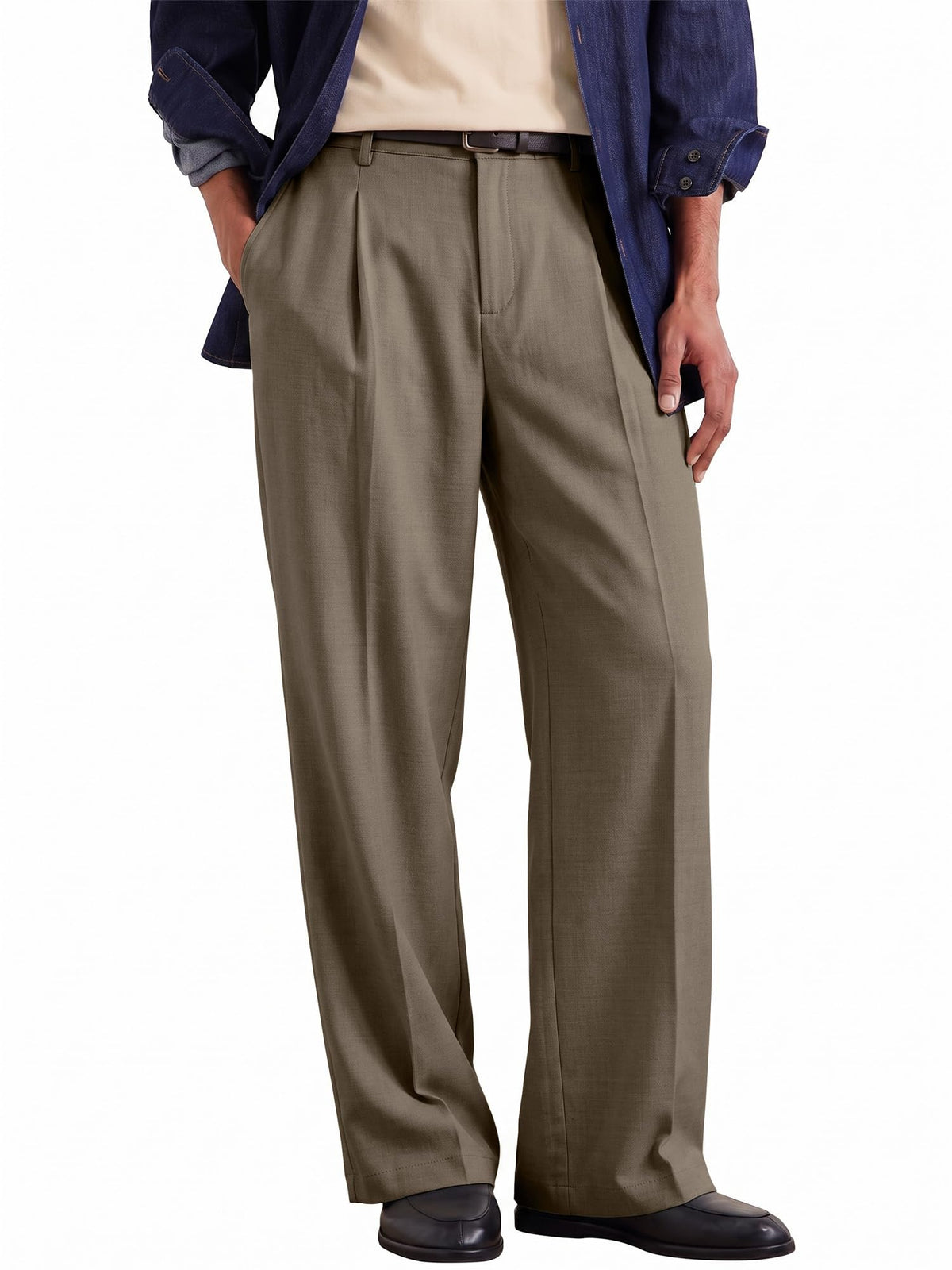 Comdecevis Men's Wide Leg Pleated Loose Fit Casual Dress Pants