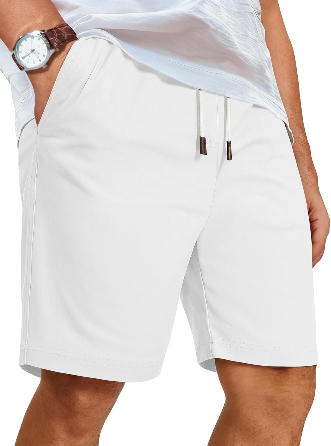 COOFANDY Mens Casual Shorts Cotton Elastic Waist Drawstring Beach Shorts