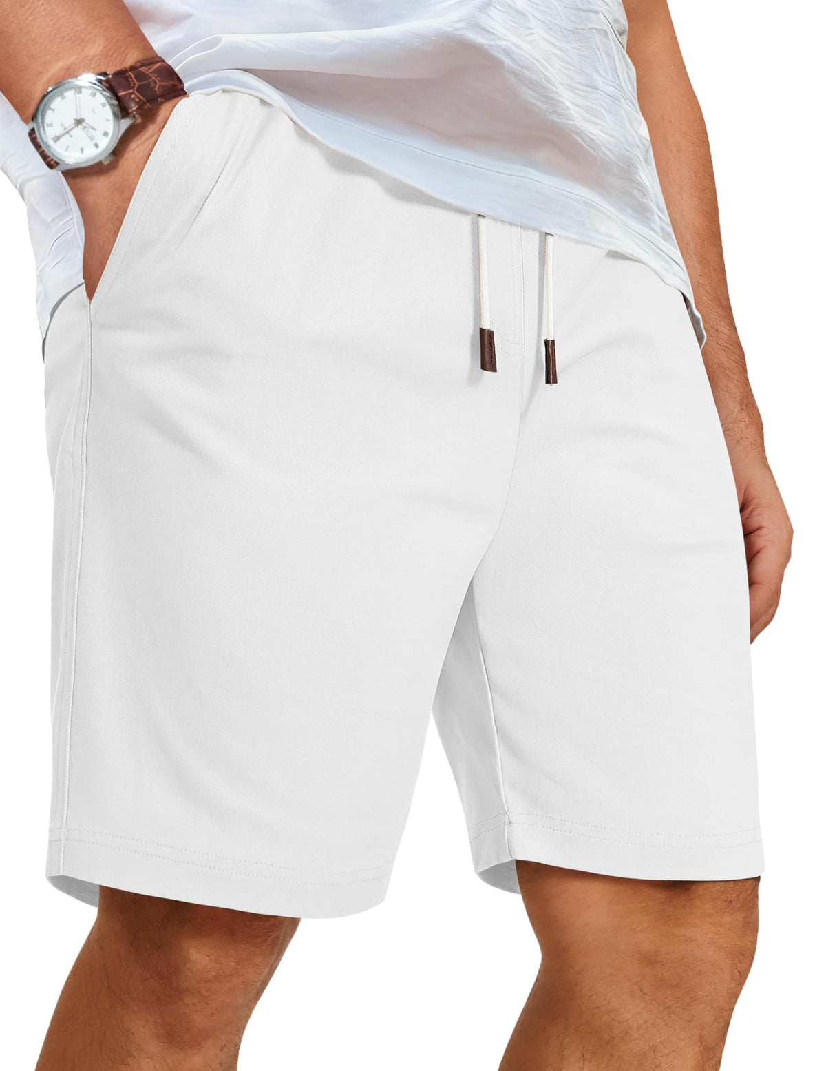 COOFANDY Mens Casual Shorts Cotton Elastic Waist Drawstring Beach Shorts