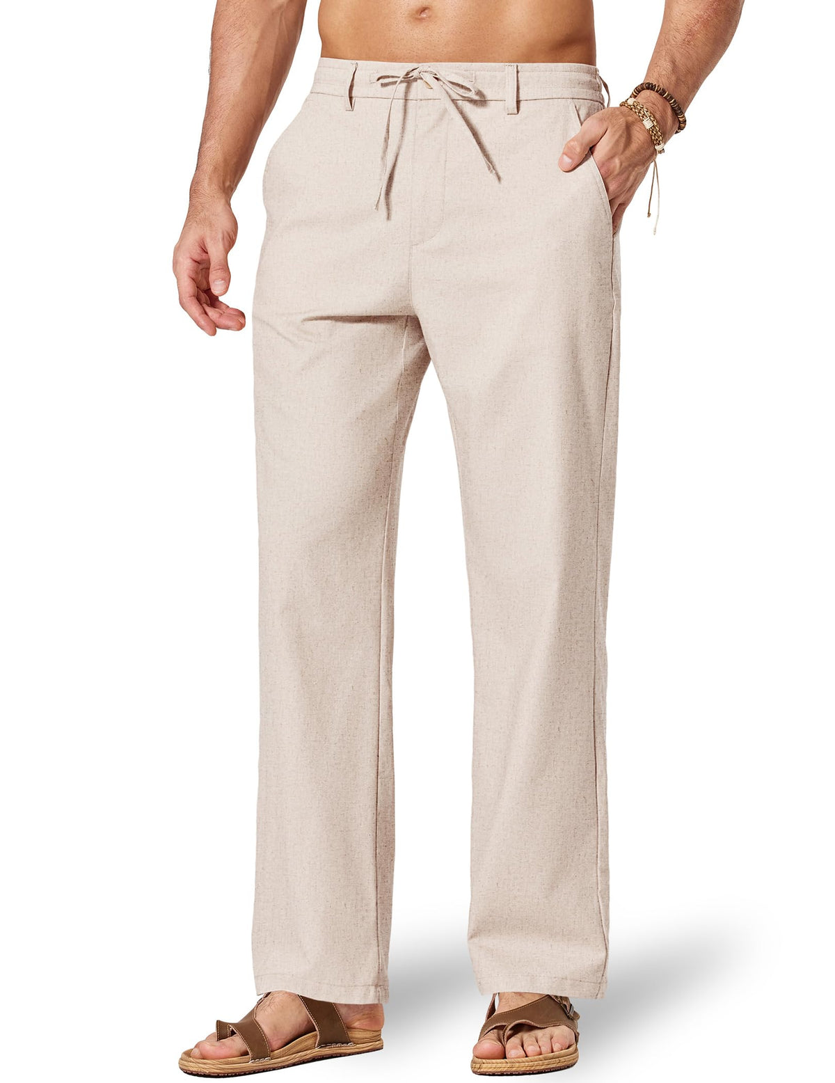 COOFANDY Men's Cotton Linen Pants [Relaxed Fit ] Casual Drawstring Dress Pants Beach Summer Lightweight Trousers