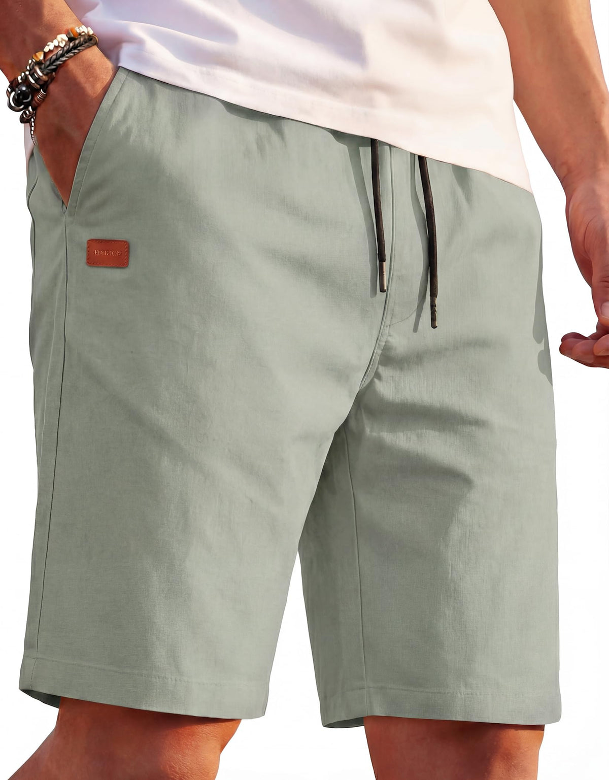 COOFANDY Mens Casual Cotton 9'' Shorts Drawstring Summer Beach Chino Shorts
