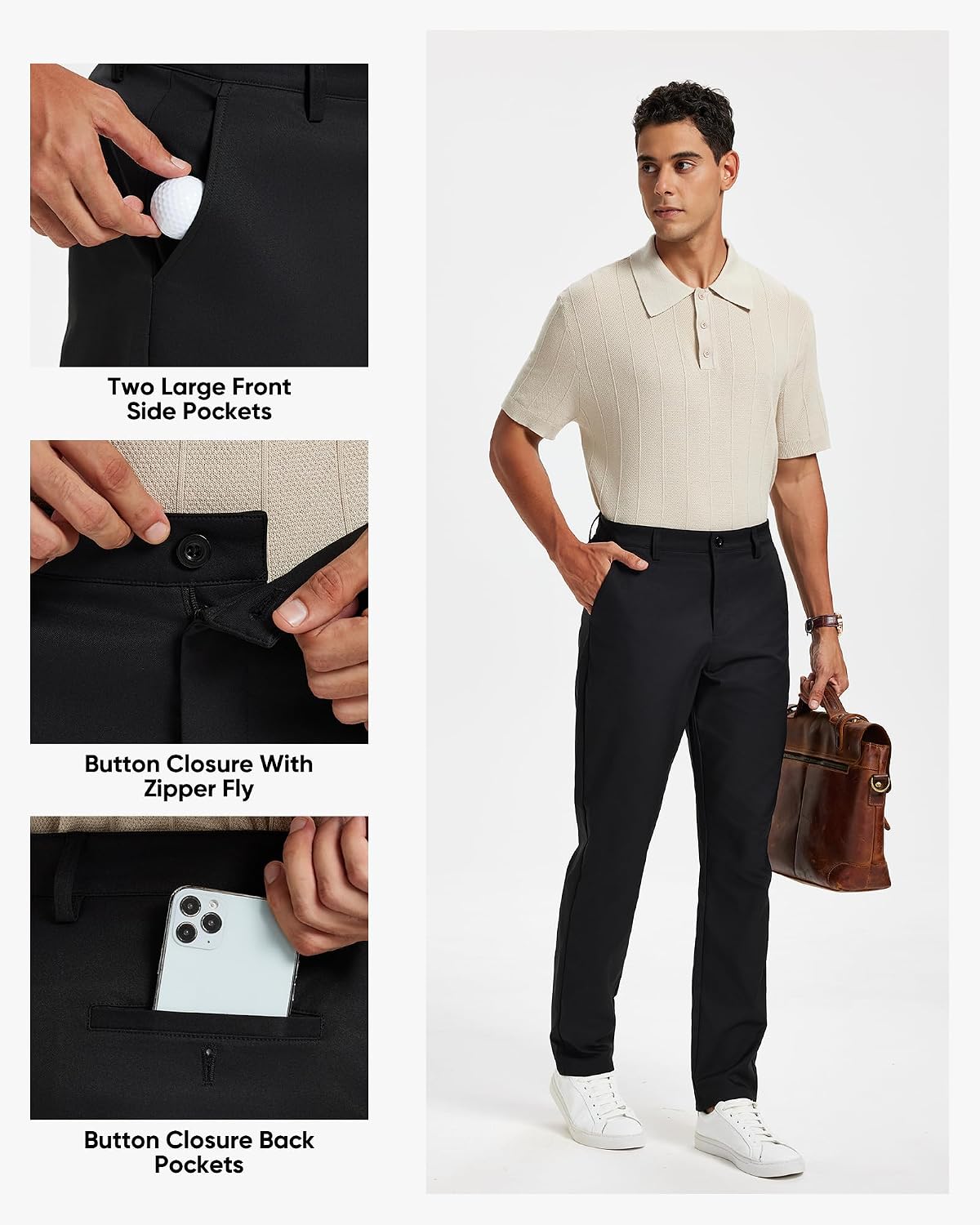 Men's Classic Fit Stretch Golf & Dress Work Pants 30''/32''/34''