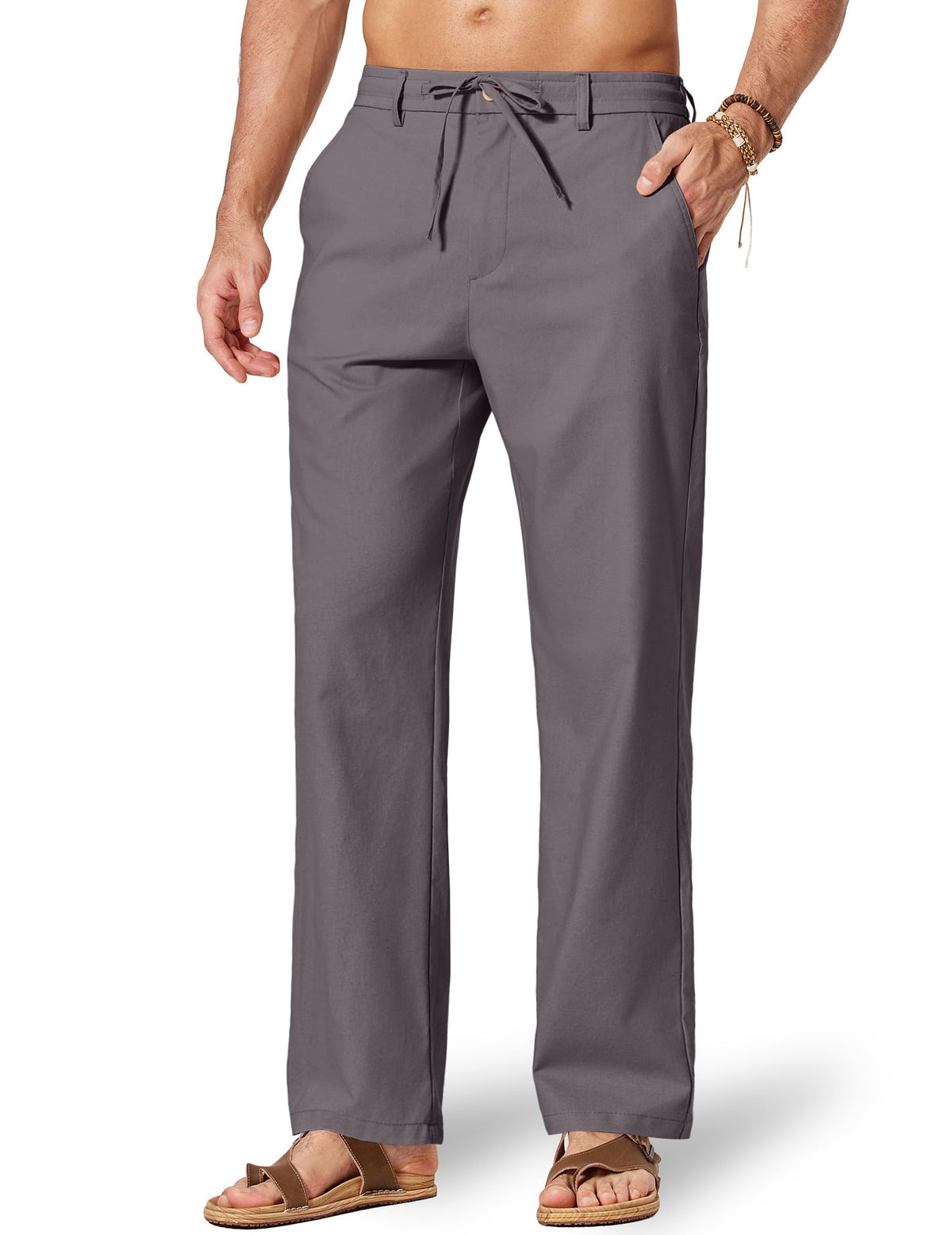 COOFANDY Men's Cotton Linen Pants [Relaxed Fit ] Casual Drawstring Dress Pants Beach Summer Lightweight Trousers