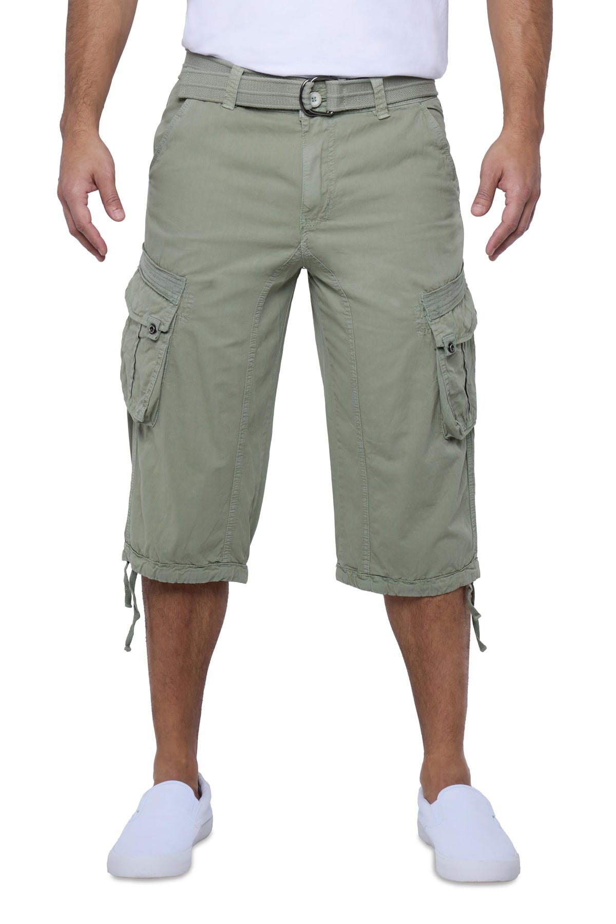 X RAY Men's Belted Long Cargo Shorts for Men, Below Knee Length Mens Cargo Shorts, 3/4 Pants (Big and Tall Shorts for Men)