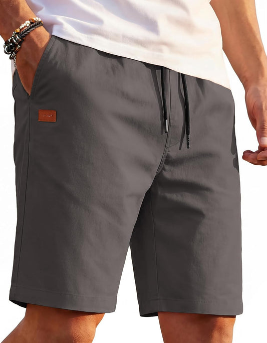 COOFANDY Mens Casual Cotton 9'' Shorts Drawstring Summer Beach Chino Shorts