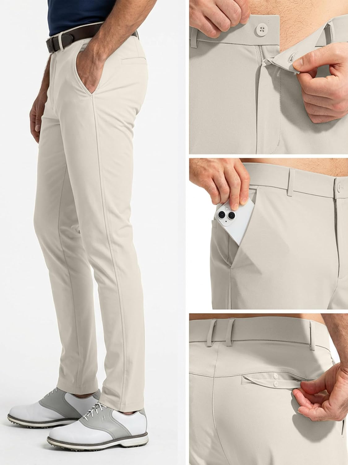 Mens Classic Fit Golf Pants, Stretch Business Casual Dress Pants for Men, Quick Dry Lightweight Work Slacks with Pockets