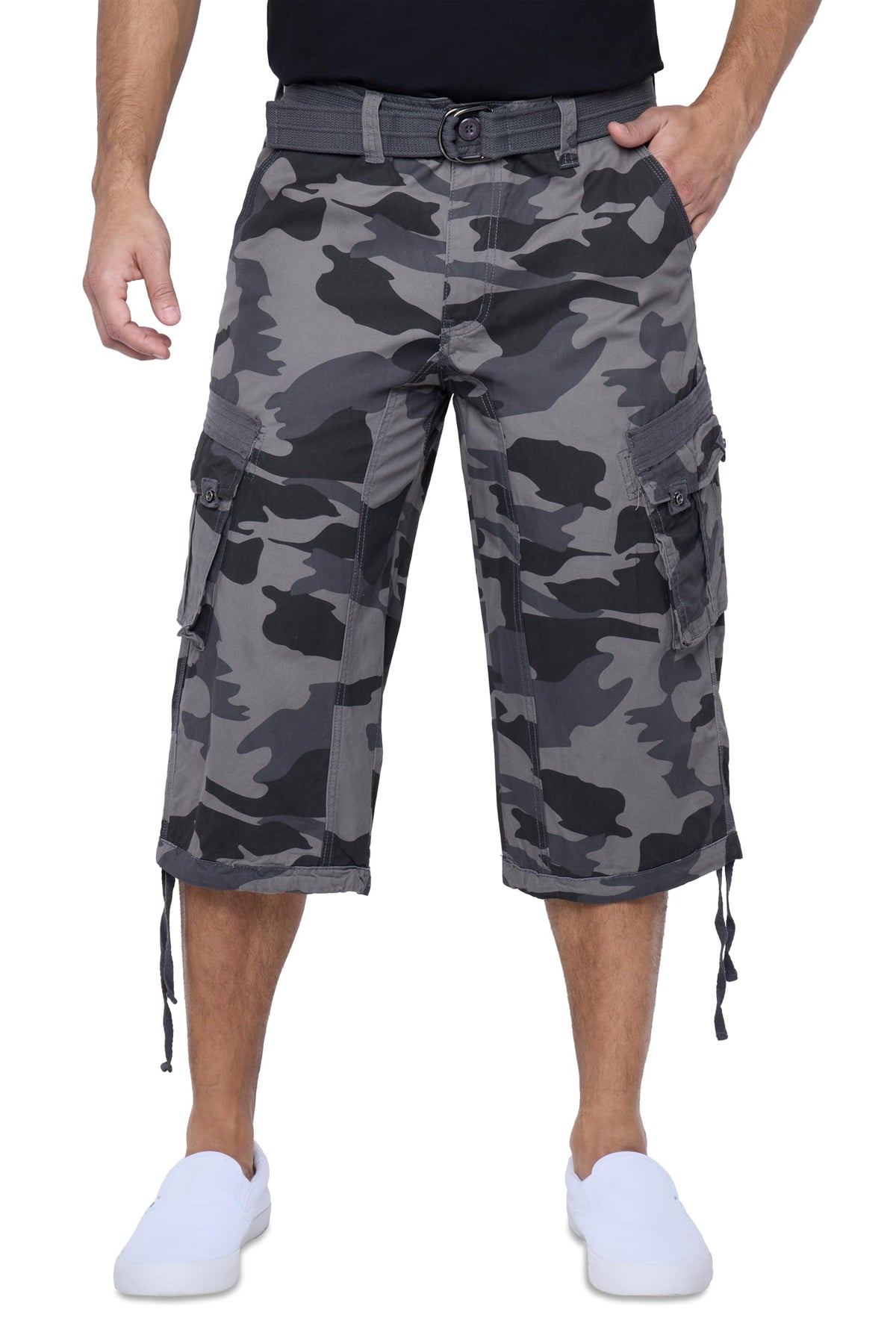 X RAY Men's Belted Long Cargo Shorts for Men, Below Knee Length Mens Cargo Shorts, 3/4 Pants (Big and Tall Shorts for Men)