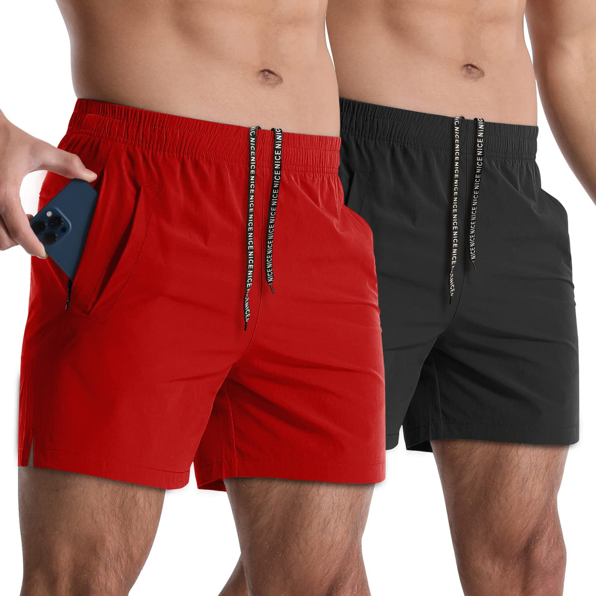2 Pack Mens Athletic Shorts 5" Gym Workout Running Zipper Pockets