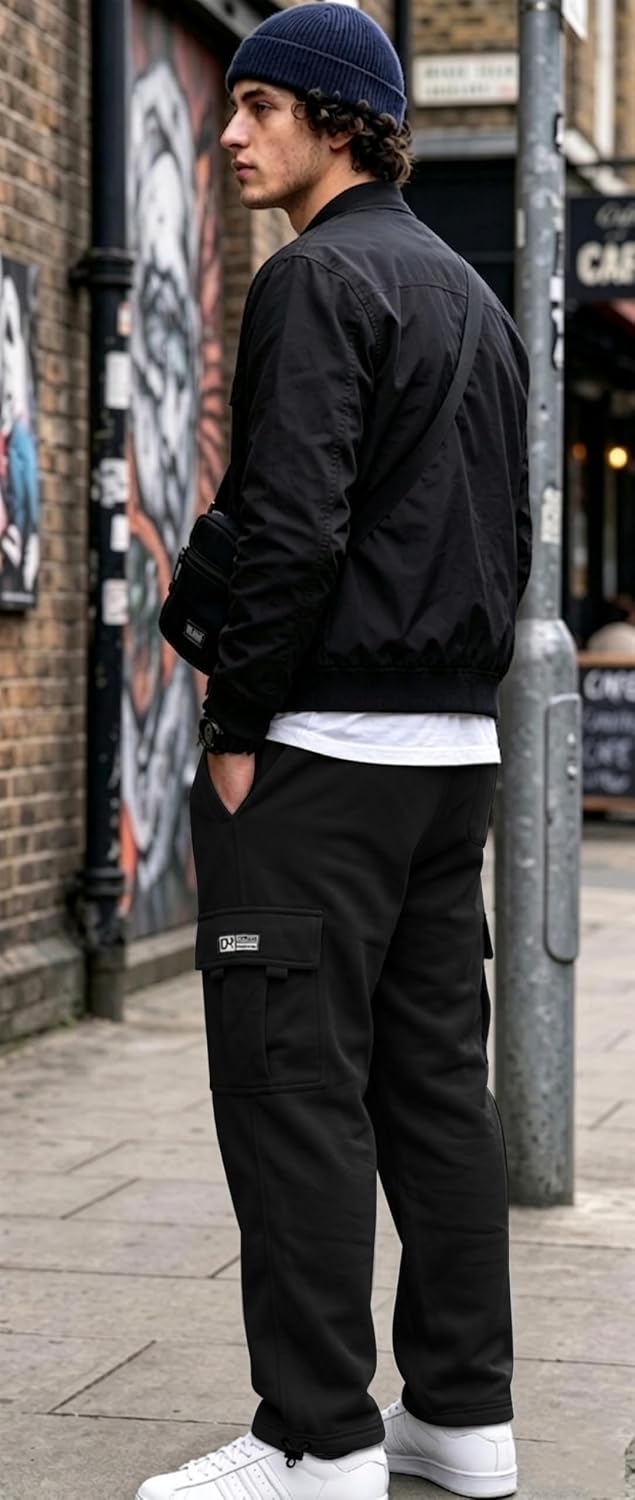 HUNGSON Mens Cargo Sweatpants Drawstring Casual Hiking Pants Joggers Athletic Trousers Cotton Loose Straight Pants for Men