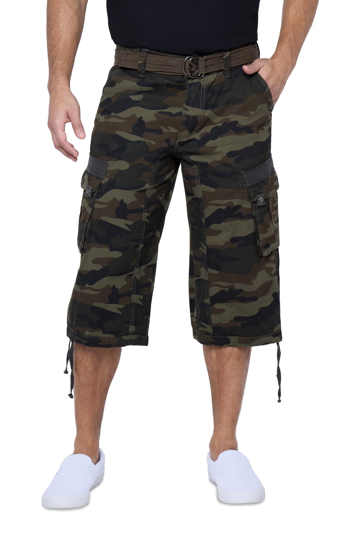 X RAY Men's Belted Long Cargo Shorts for Men, Below Knee Length Mens Cargo Shorts, 3/4 Pants (Big and Tall Shorts for Men)