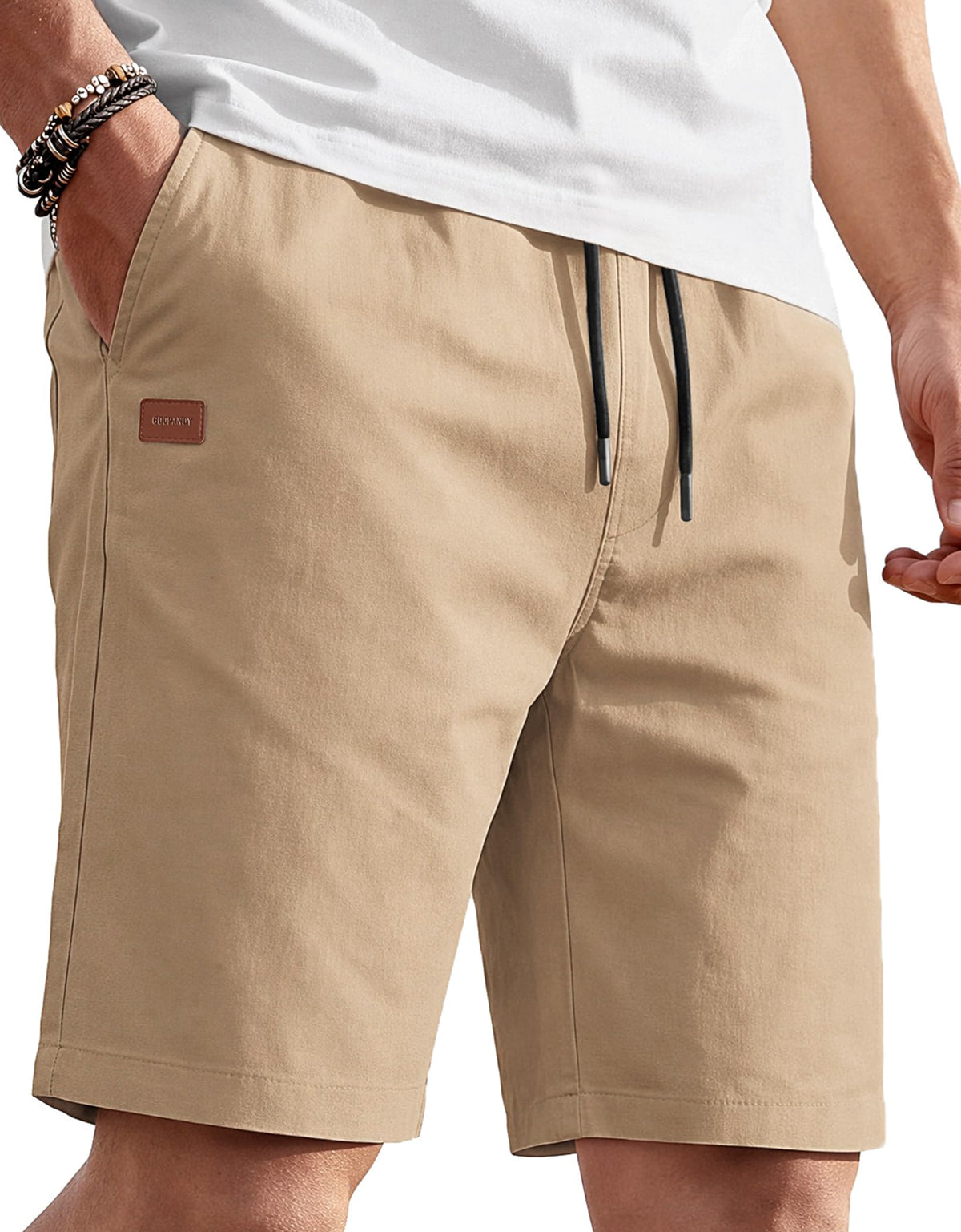 COOFANDY Mens Casual Cotton 9'' Shorts Drawstring Summer Beach Chino Shorts