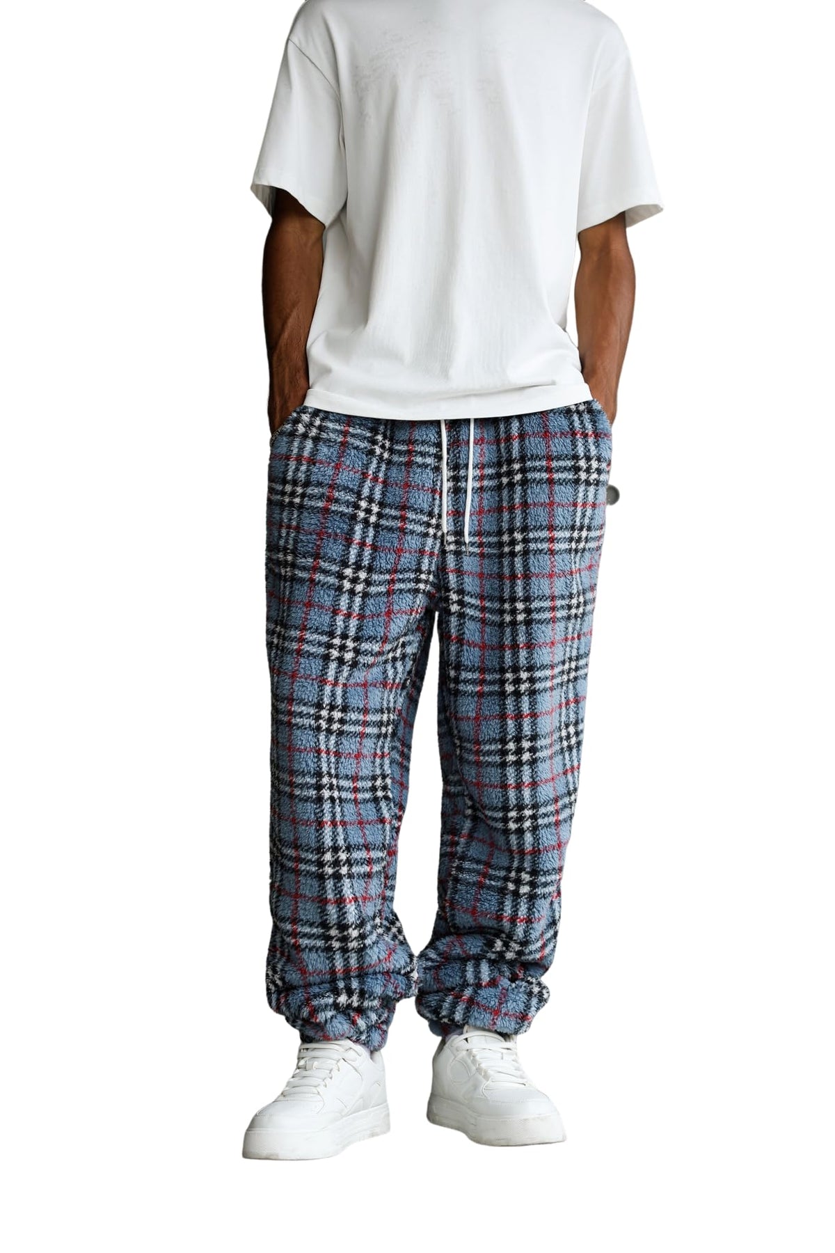 ZAFUL Men Fluffy Teddy Fuzzy Pajama Pants Plush Loungewear Trousers with Pockets