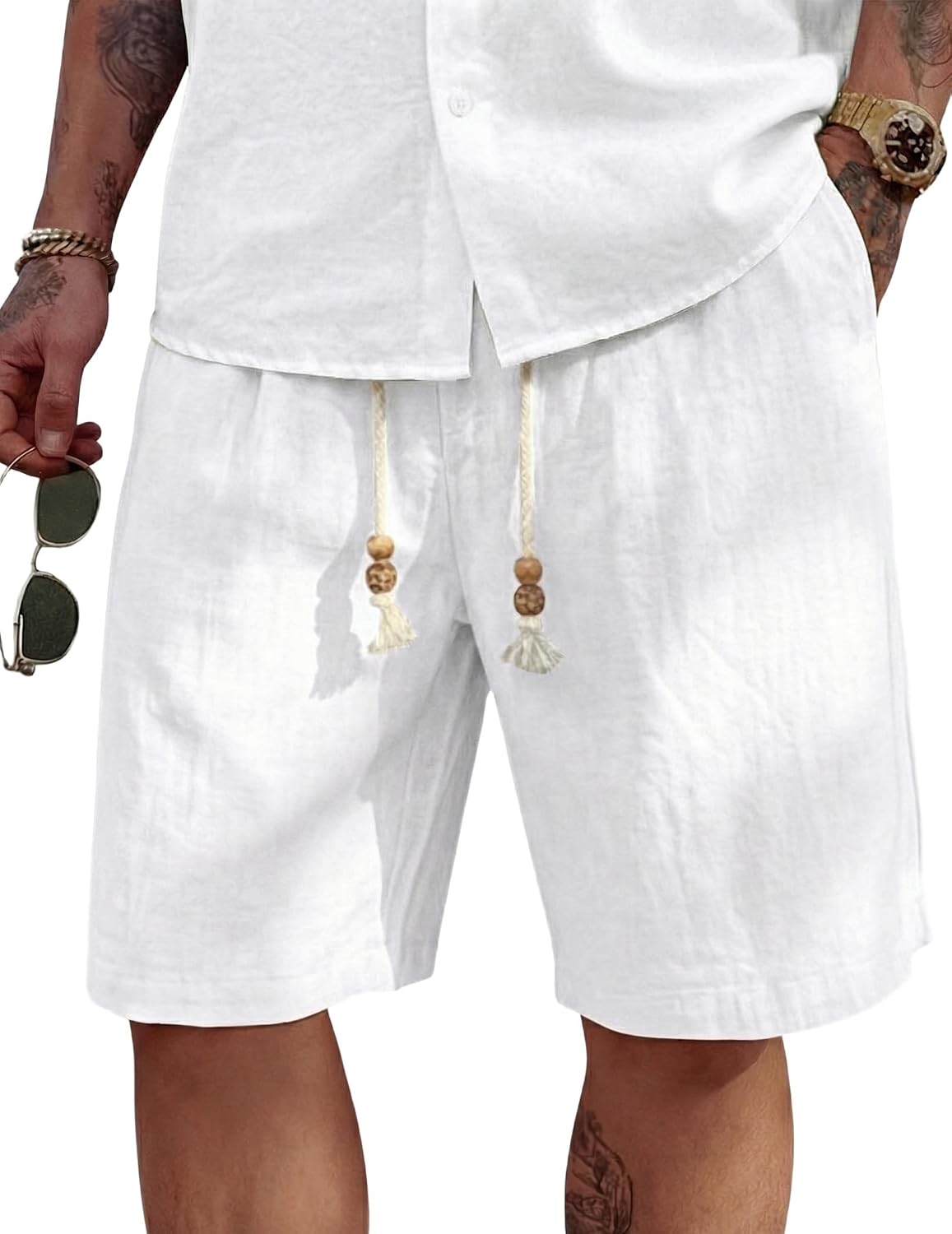 COOFANDY Men's Linen Shorts Casual Summer Beach 9"/ 7" Drawstring Shorts