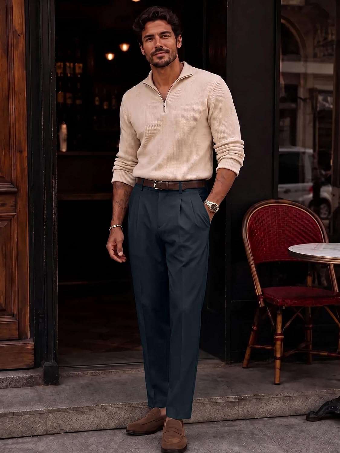 JMIERR Men's Cropped Pleated Dress Pants Casual Tapered Suit Trousers