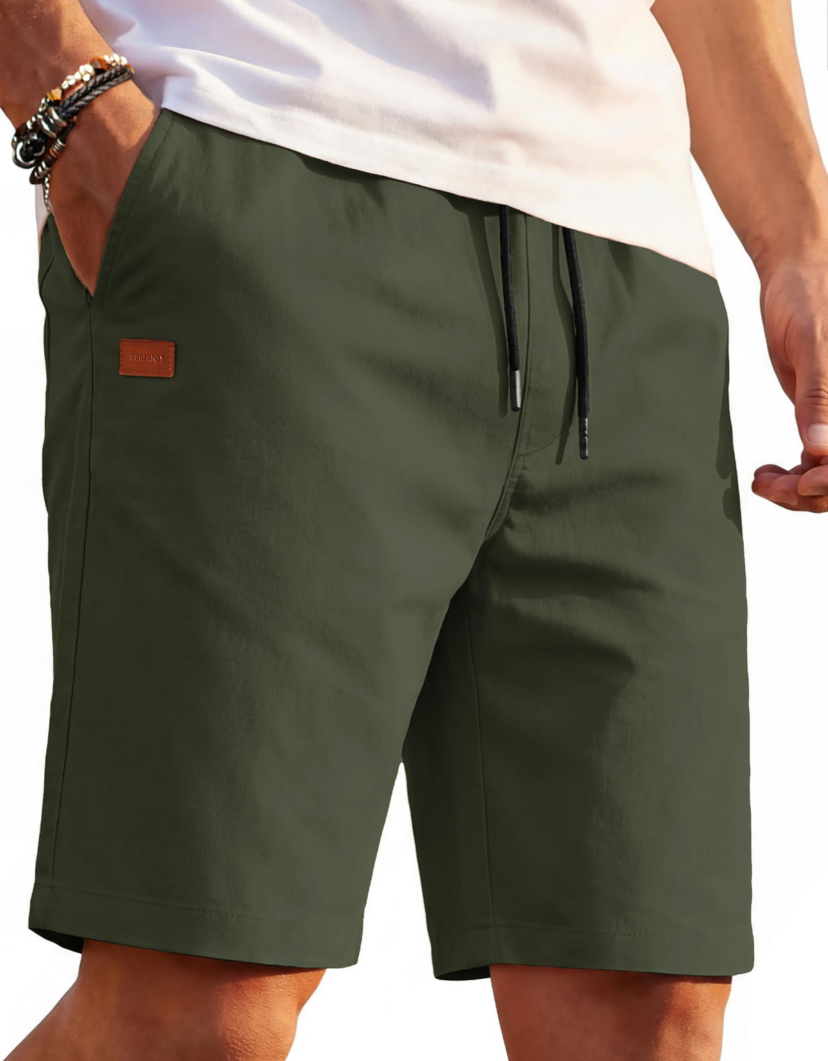 COOFANDY Mens Casual Cotton 9'' Shorts Drawstring Summer Beach Chino Shorts