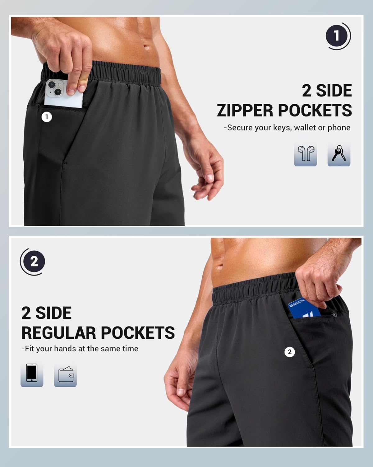 G Gradual Men's Athletic Running Shorts with 2 Zipper Pockets 7"/ 5"/ 9"