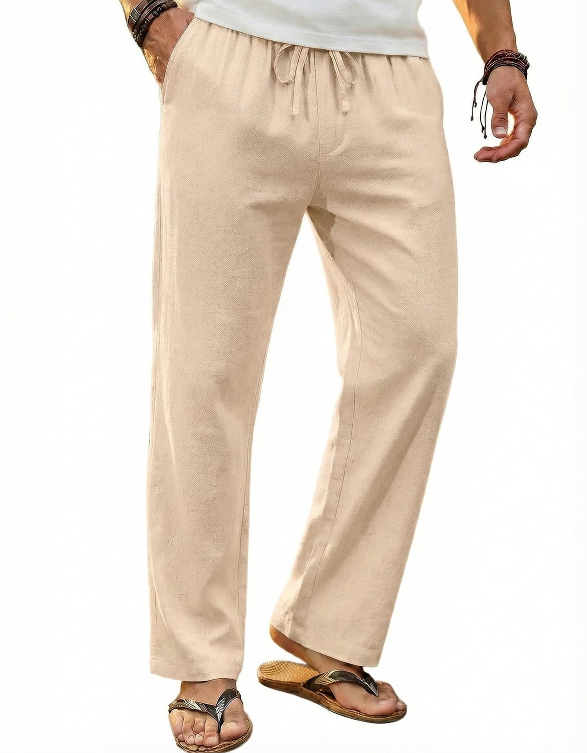 COOFANDY Men's Linen Pants Casual Loose Fit Beach Summer Yoga Pant Lightweight Drawstring Linen Trousers