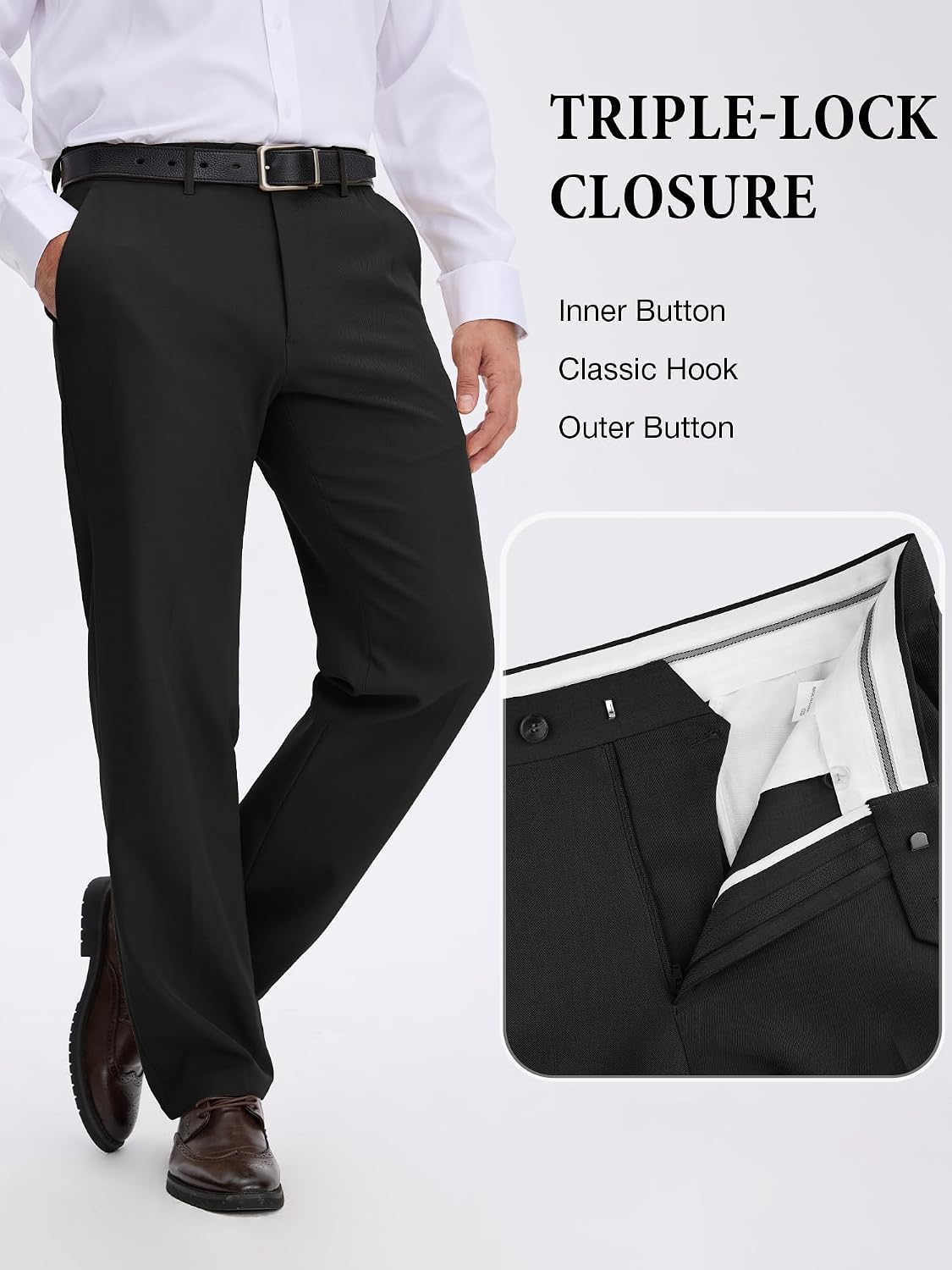 PLEPAN Men's Classic Fit Dress Pants Wrinkle‑Resistant