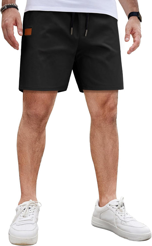 COOFANDY Men's Casual Cotton Shorts Summer Beach 5 Inch Shorts Lightweight Drawstring Elastic Waist Chino Golf Shorts