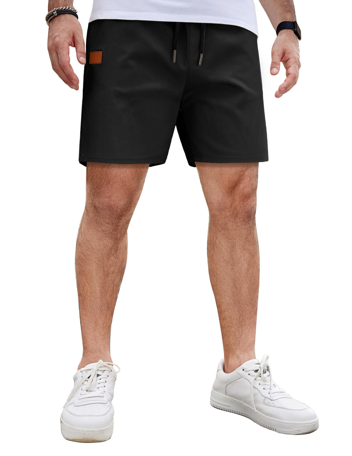 COOFANDY Men's Casual Cotton Shorts Summer Beach 5 Inch Shorts Lightweight Drawstring Elastic Waist Chino Golf Shorts