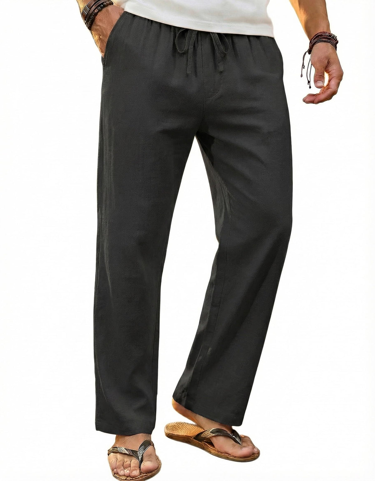 COOFANDY Men's Linen Pants Casual Loose Fit Beach Summer Yoga Pant Lightweight Drawstring Linen Trousers