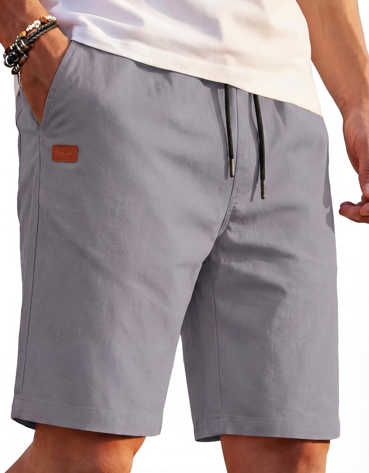 COOFANDY Mens Casual Cotton 9'' Shorts Drawstring Summer Beach Chino Shorts