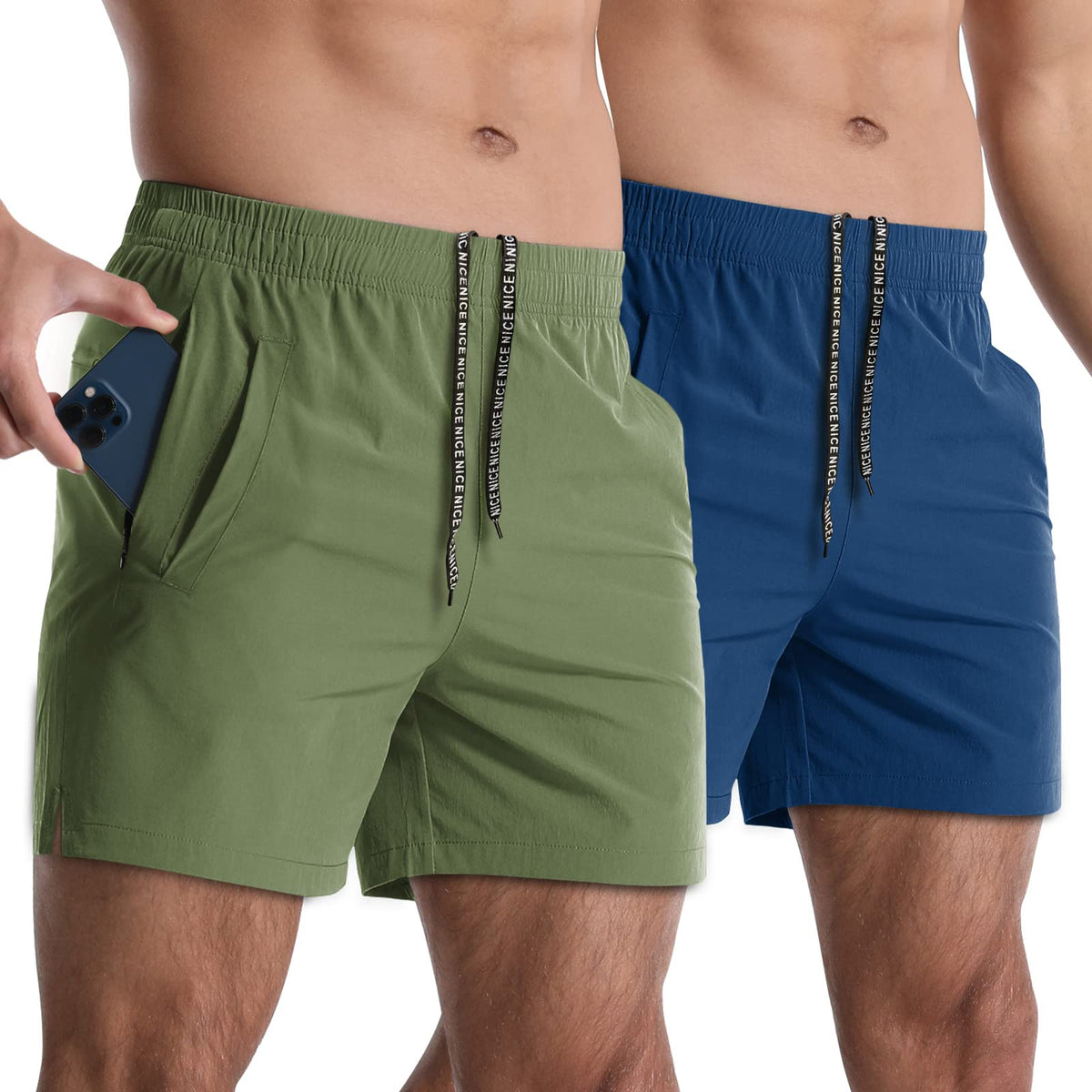2 Pack Mens Athletic Shorts 5" Gym Workout Running Zipper Pockets