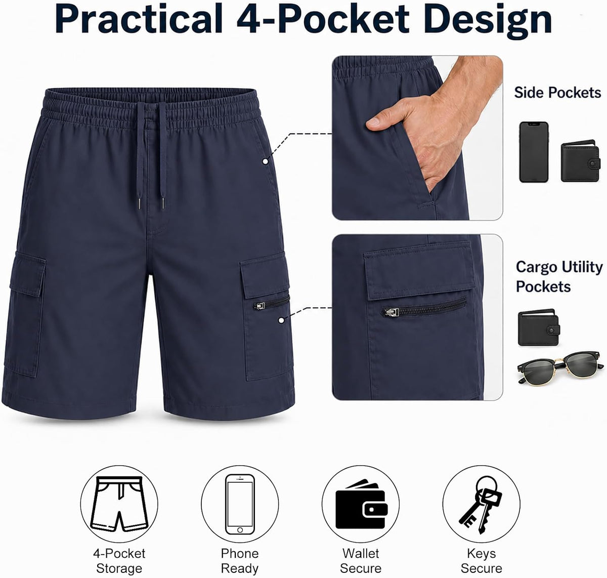 ANLUKE Men's Cargo Shorts Stretch Waist Quick Dry